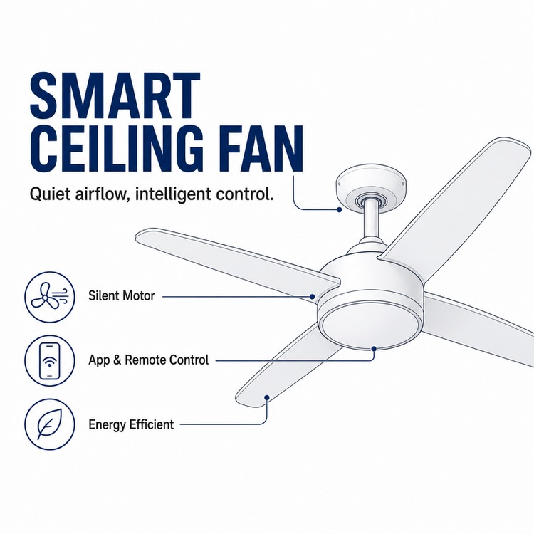 SABS Certified Smart Ceiling Fan for South Africa Market - Silent Motor, App & Remote Control, Energy Efficient