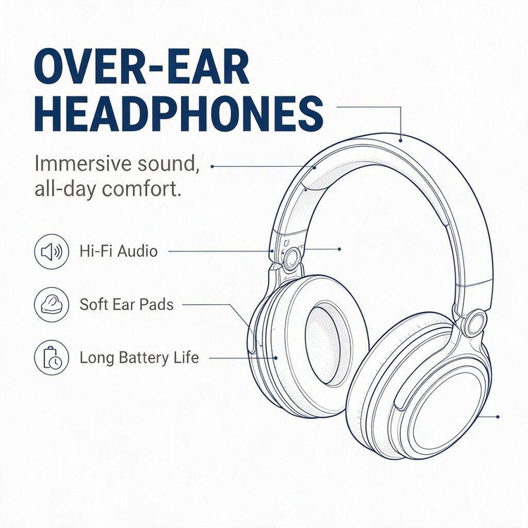 Over-ear wireless headphones, FCC ID certification for Bluetooth audio device